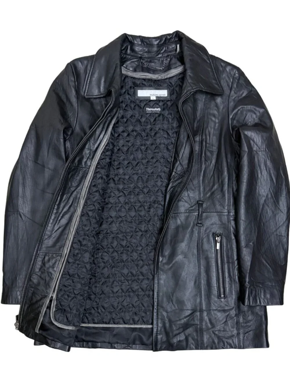 Wilsons Leather Black Coat Winter Insulated Business Casual Jacket Womens Large - Picture 2 of 6